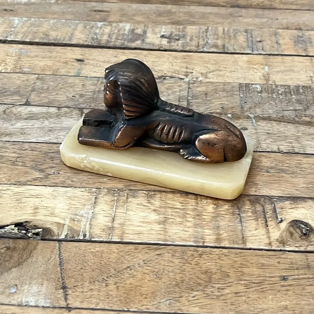 Vintage Brass Egyptian Sphinx Figurine on Alabaster Base 6